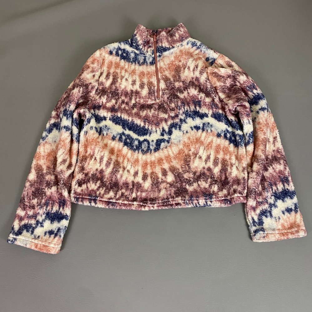 SELF E Fleece Quarter Zip Sweater Jacket Size Large Tie Dye Sherpa Pullover
